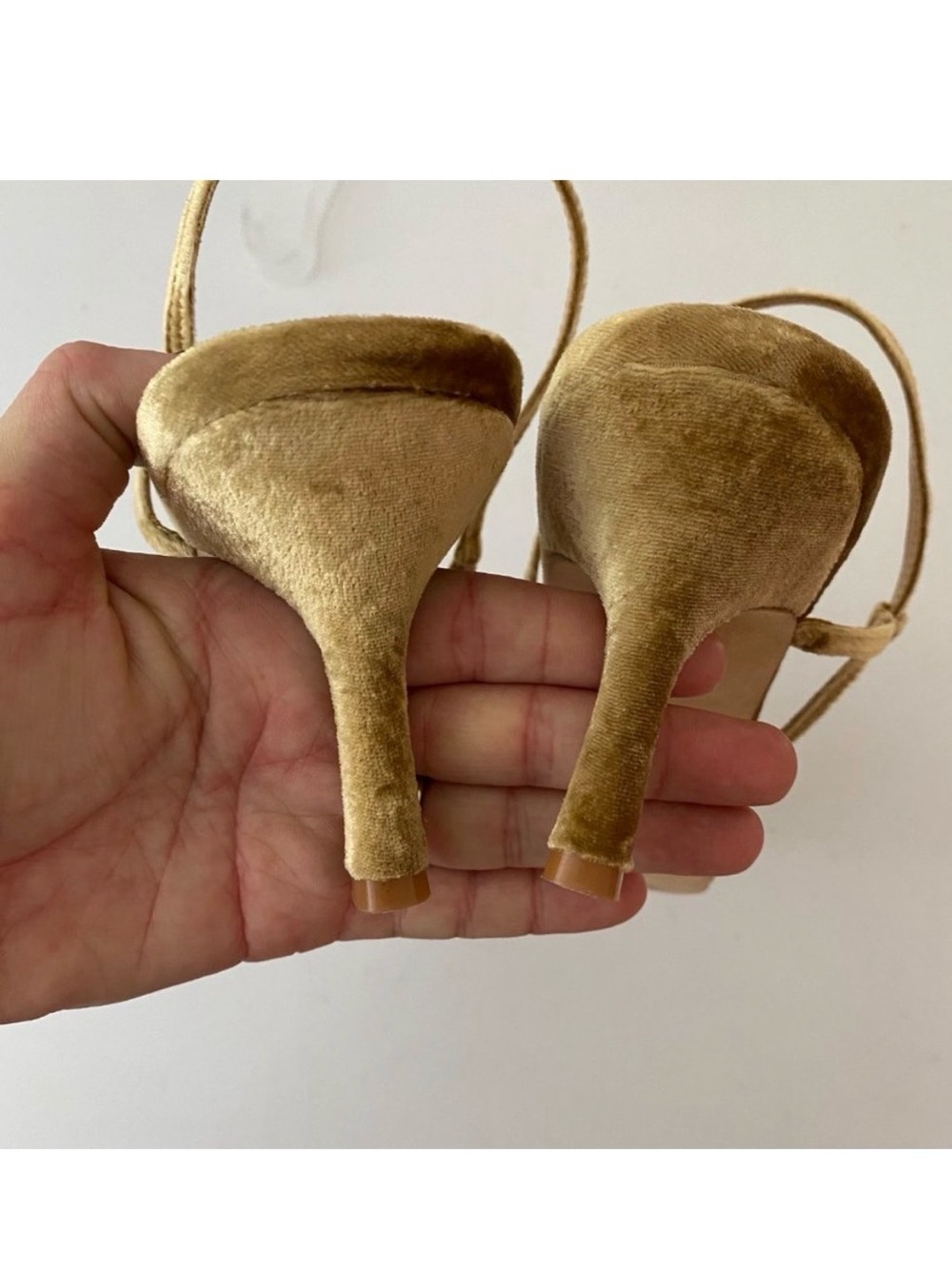 Reformation Gold Velvet Strappy Heels - Picture 3 of 6